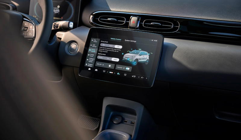Interior shot of the Leapmotor T03 displaying the infotainment system