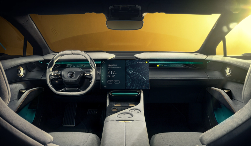 Interior shot displaying the steering wheel and dash