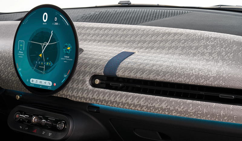 An interior shot of the Mini Cooper S displaying the infotainment system