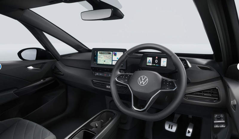 Interior shot of steering wheel and dash