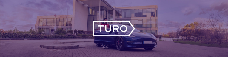 A branded Turo image, of a driver and their Tesla