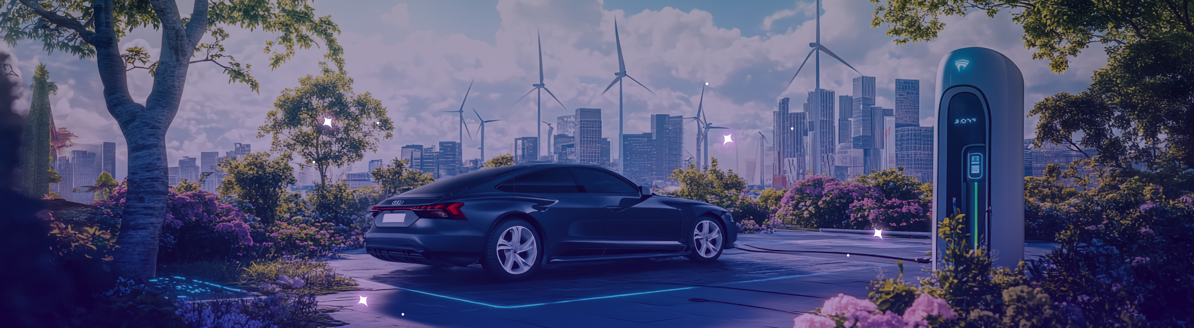 Audi e-Tron surrounded by green tech