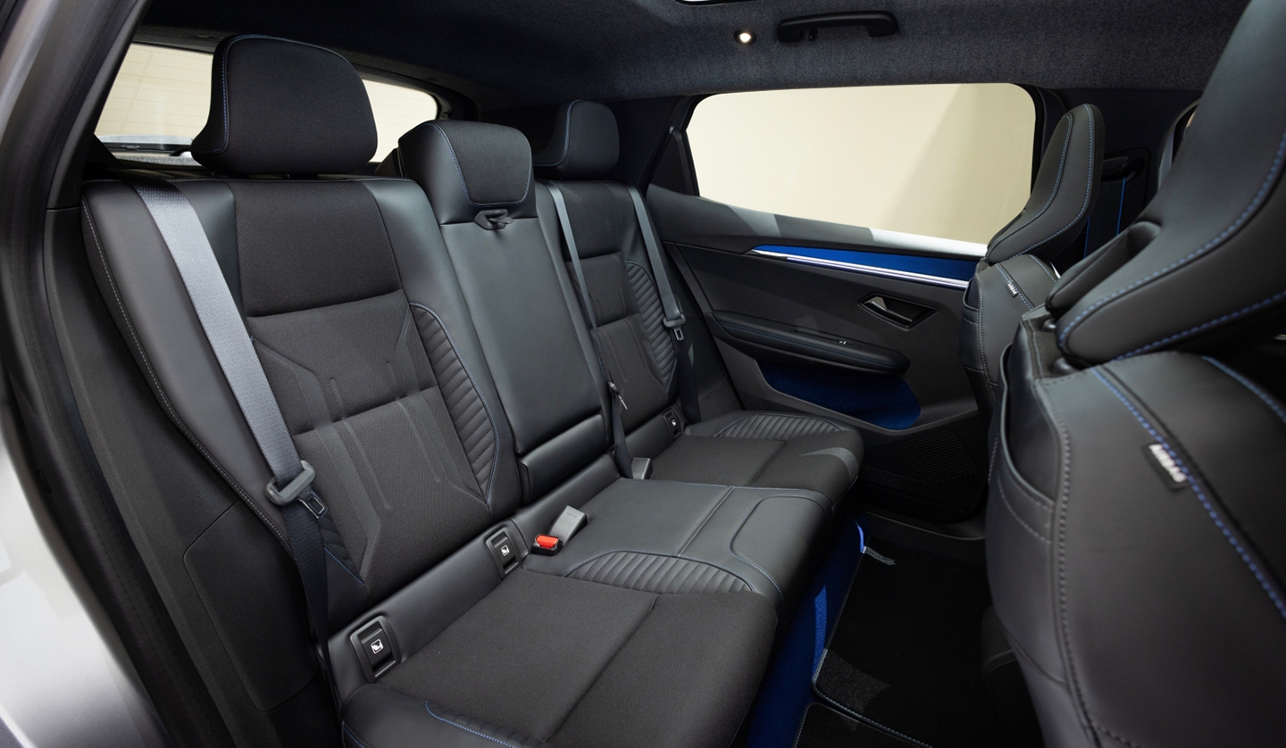 An interior shot of the Renault Scenic E-tech displaying the rear passenger seats