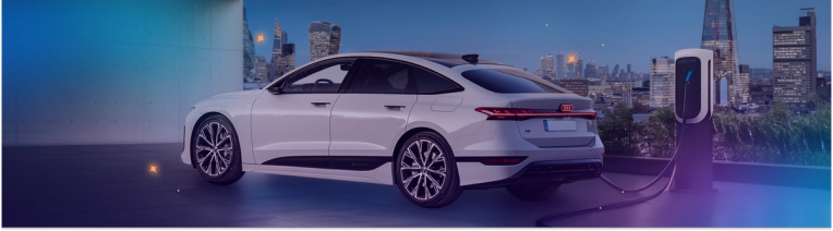 Audi A6 charging overlooking London