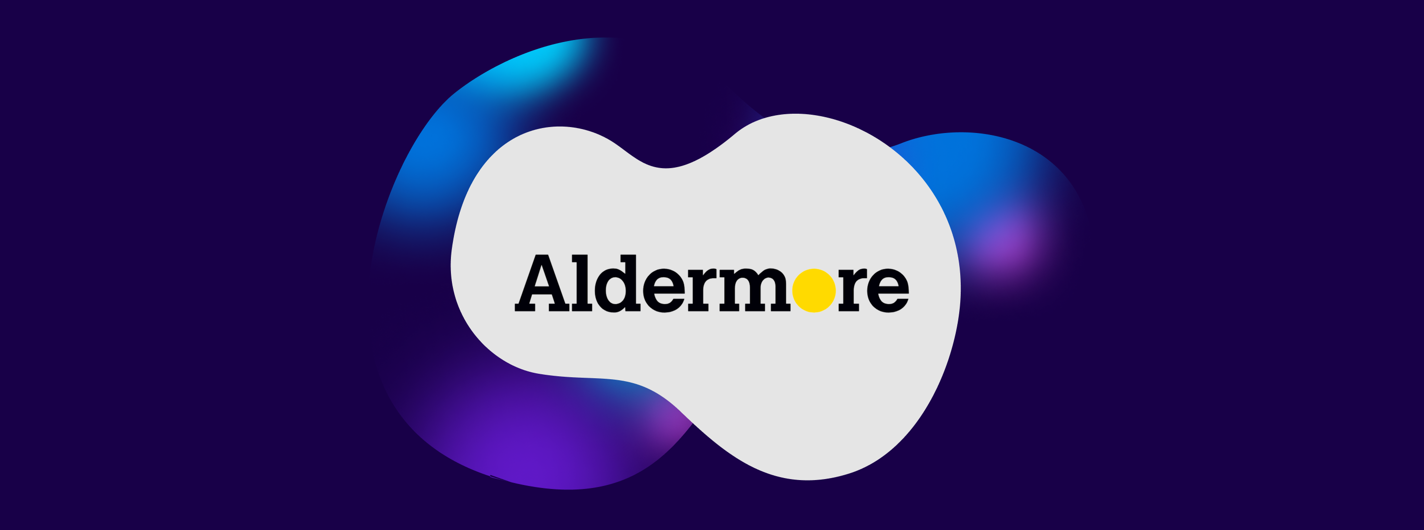 Aldermore logo on a white background with a dark blue blob in the background