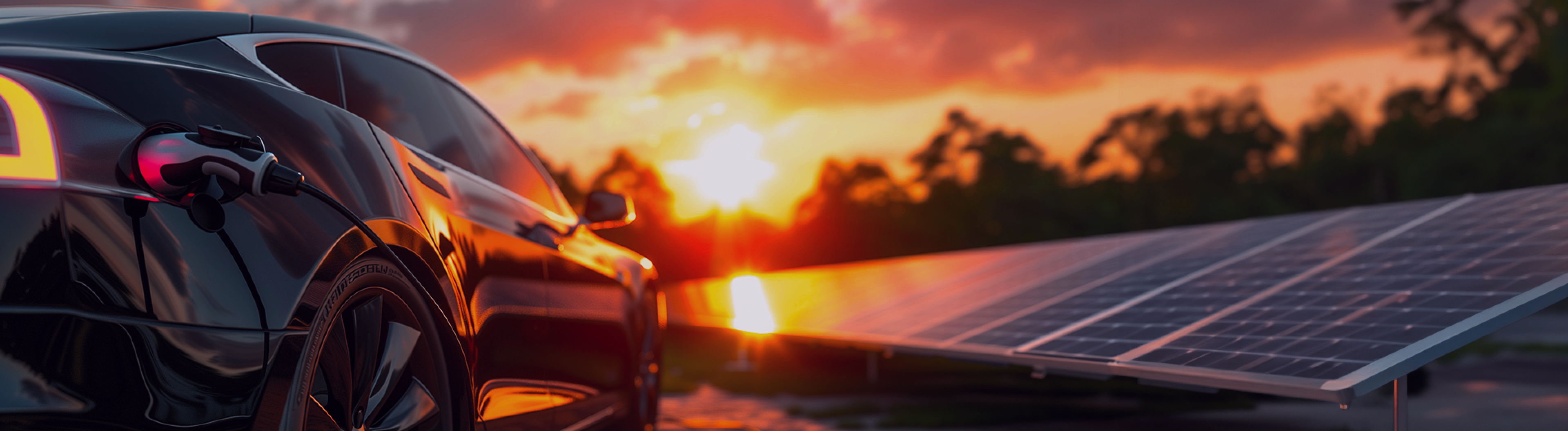 Electric car in front of solar panels