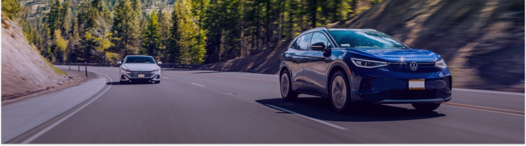 Front angle of a black Tesla