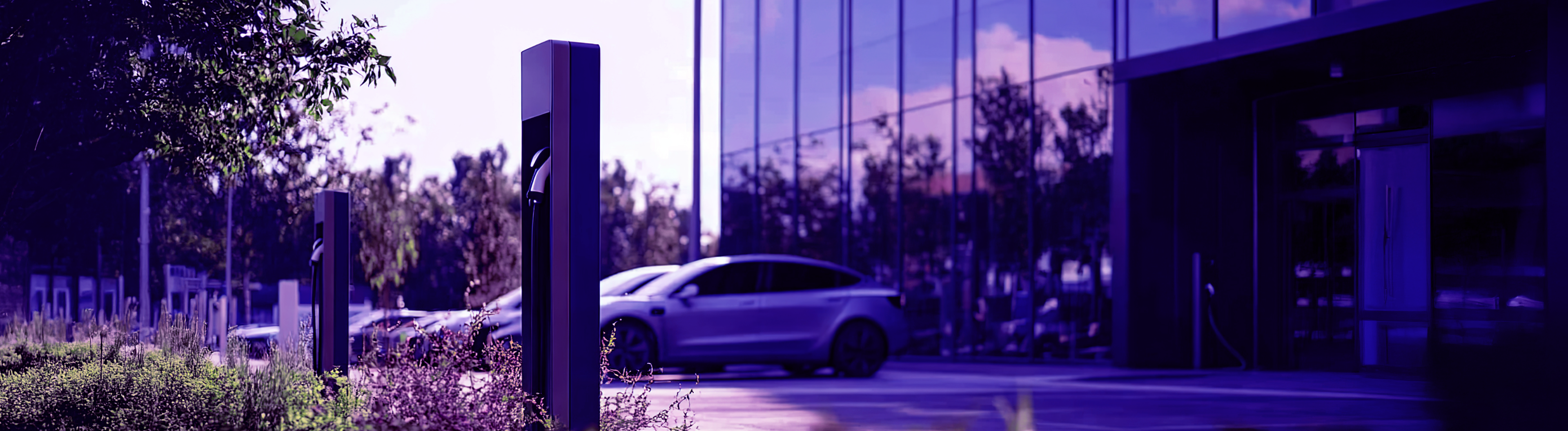 Office with electric chargers in the car park