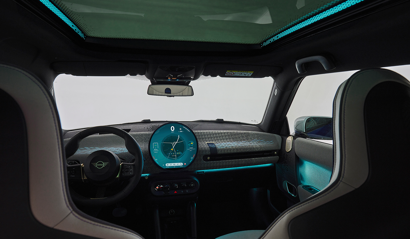 An interior shot of the Mini Cooper S displaying the driver cabin
