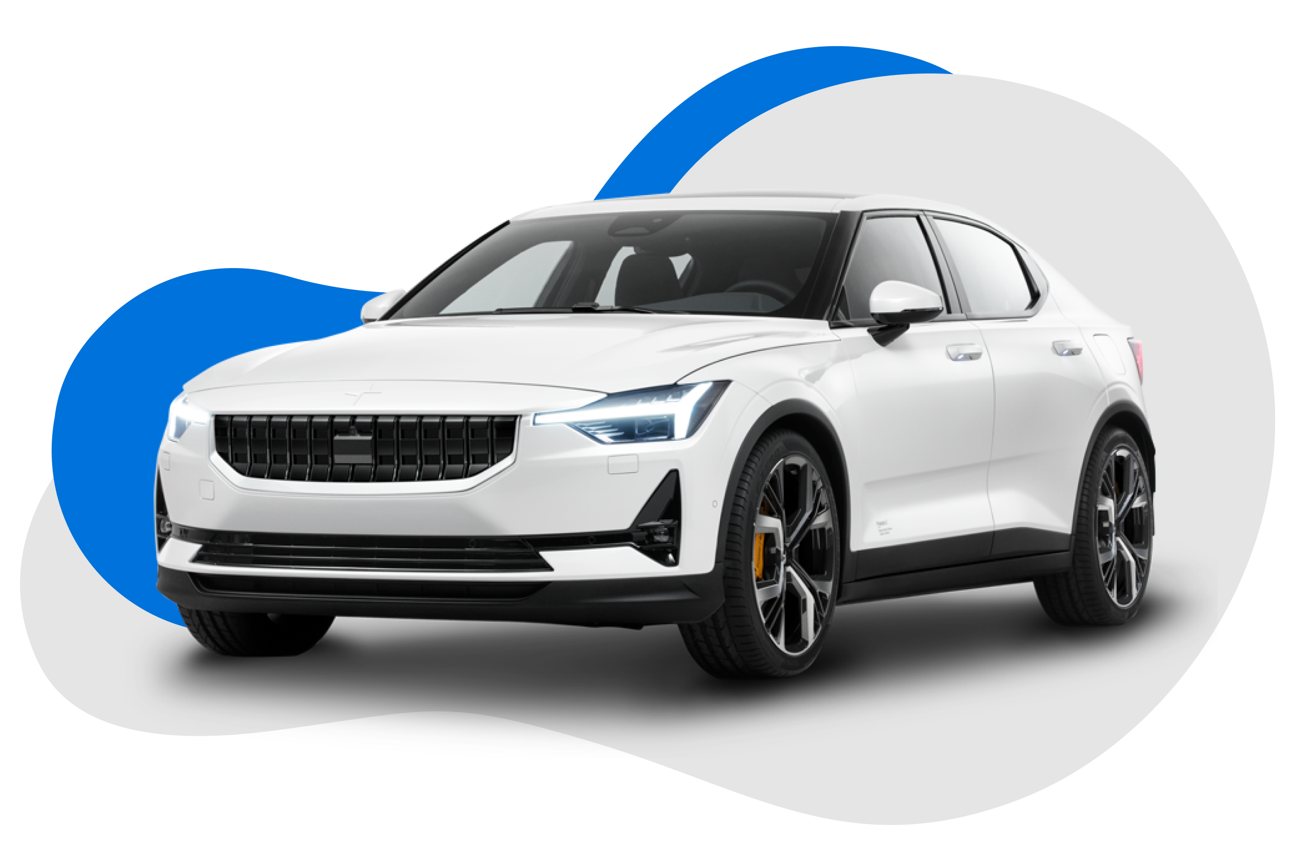 White Polestar 2 against a graphic grey and blue background