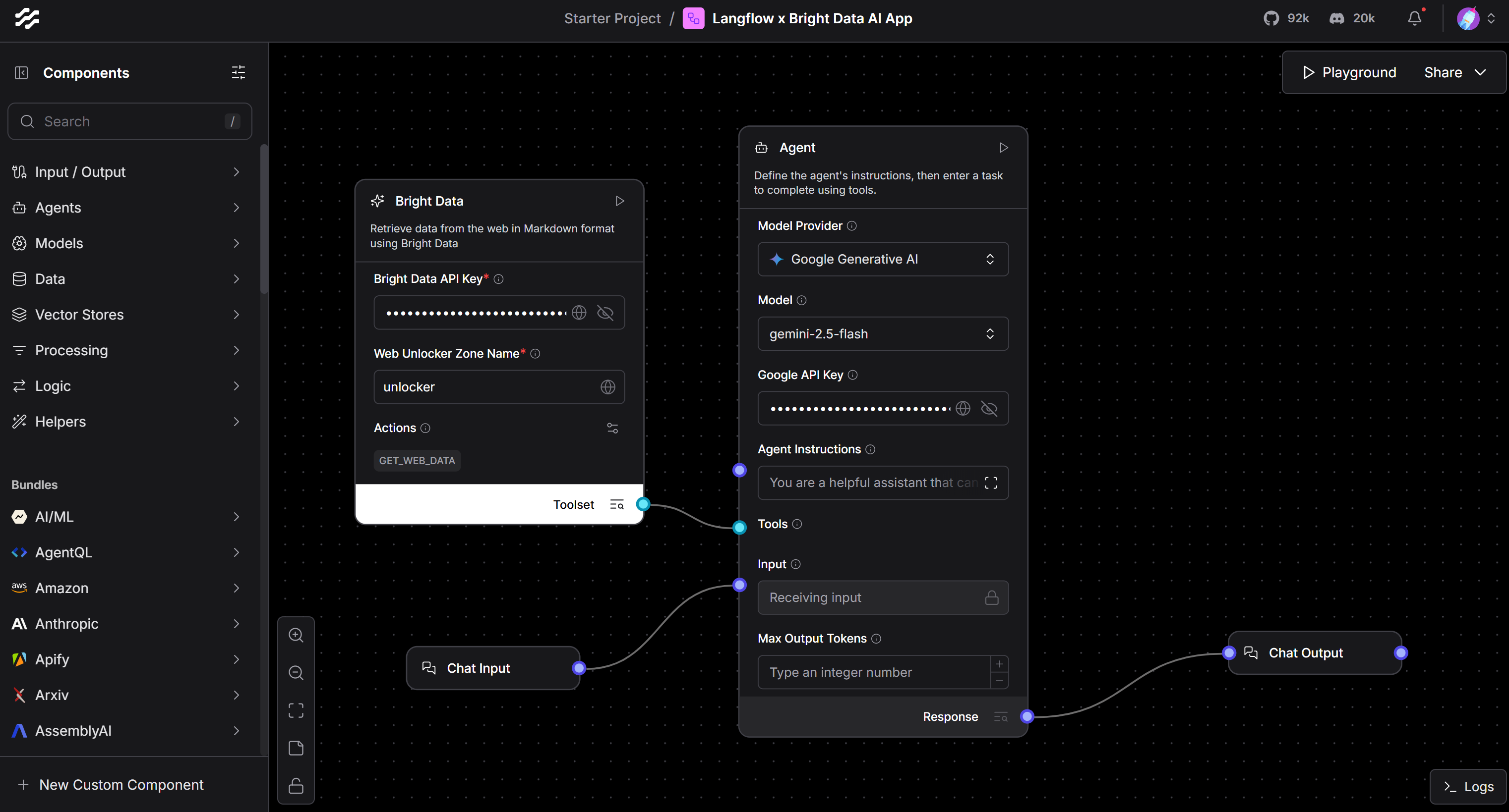 The final Langflow x Bright Data flow