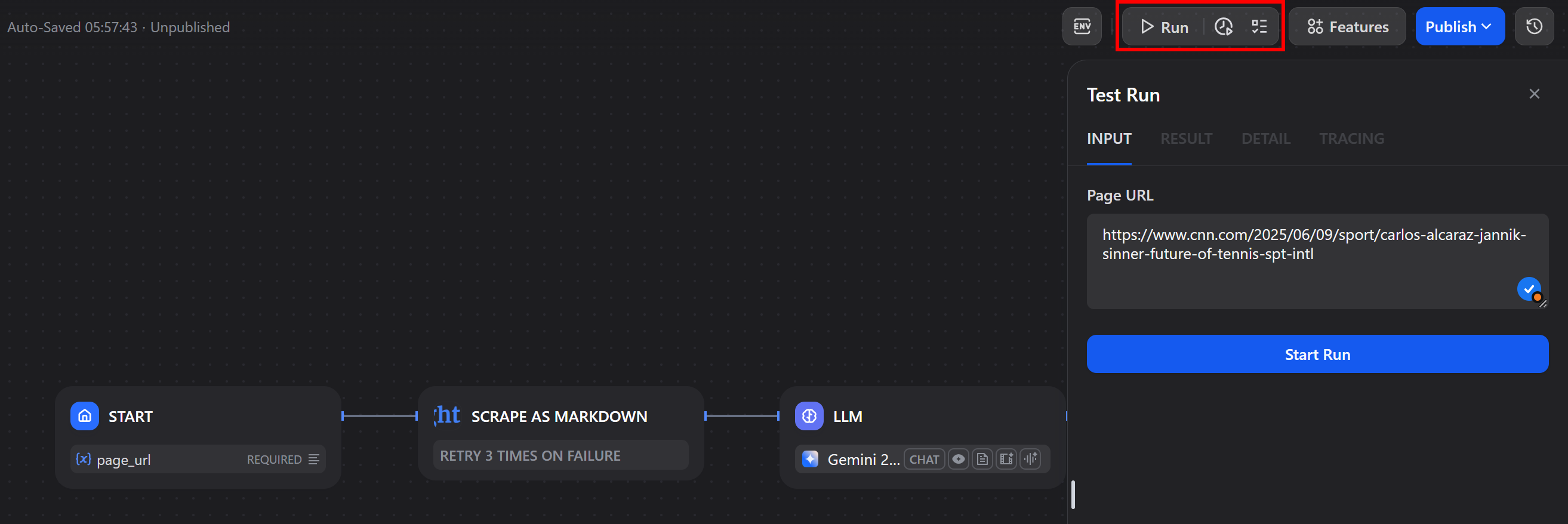 Clicking the “Run” button