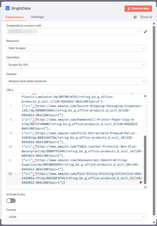 Bright Data’s node settings
