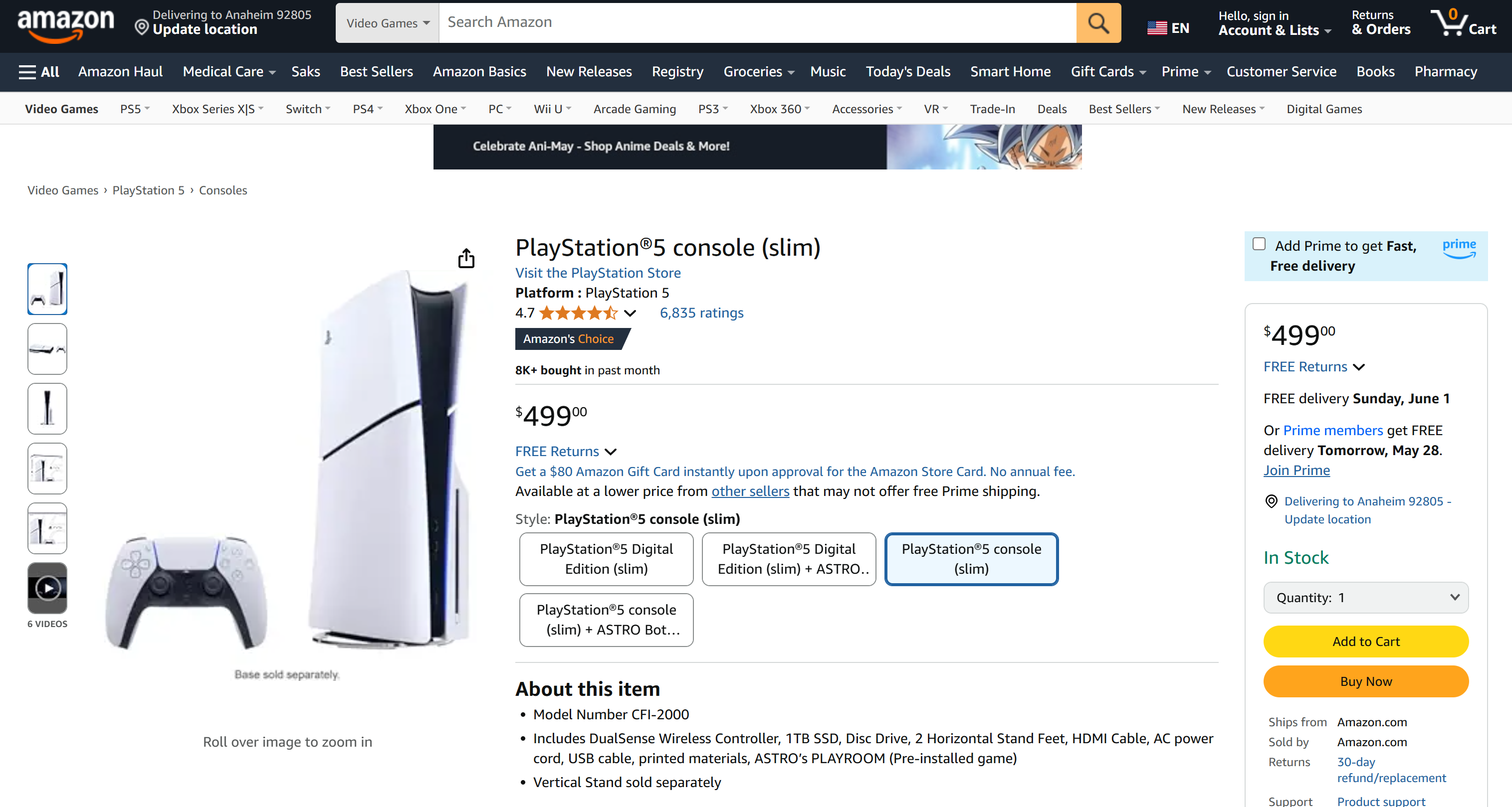 Amazon PS5 page