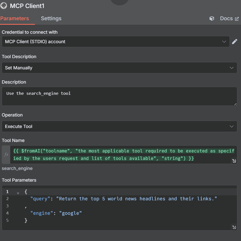 Describing the Search Engine Tool Manually