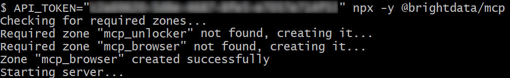 The demlon MCP server startup logs