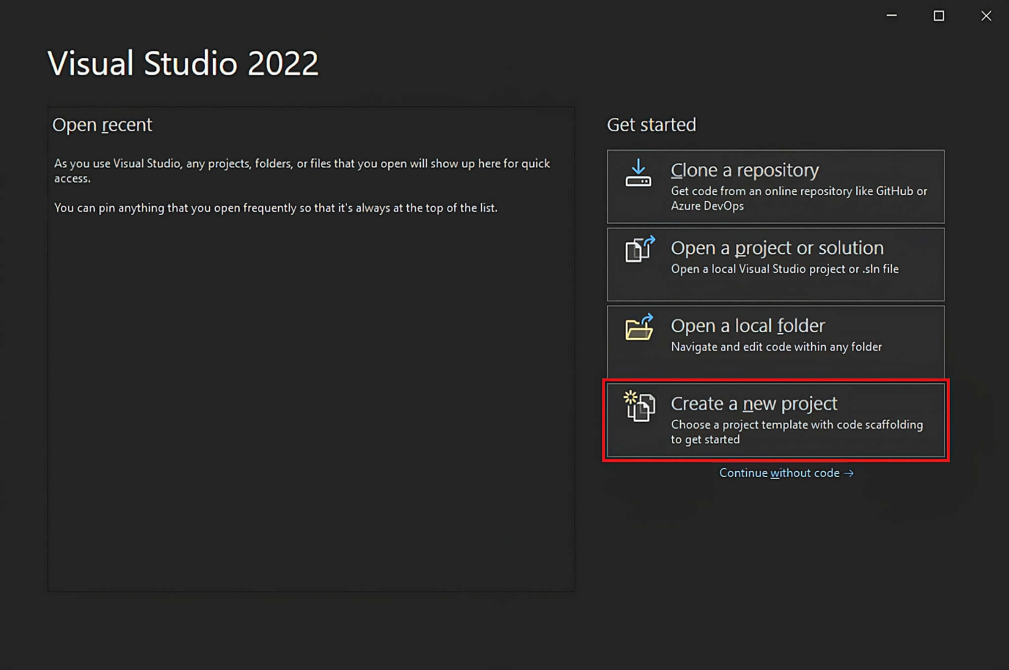 Creating a new project on VS