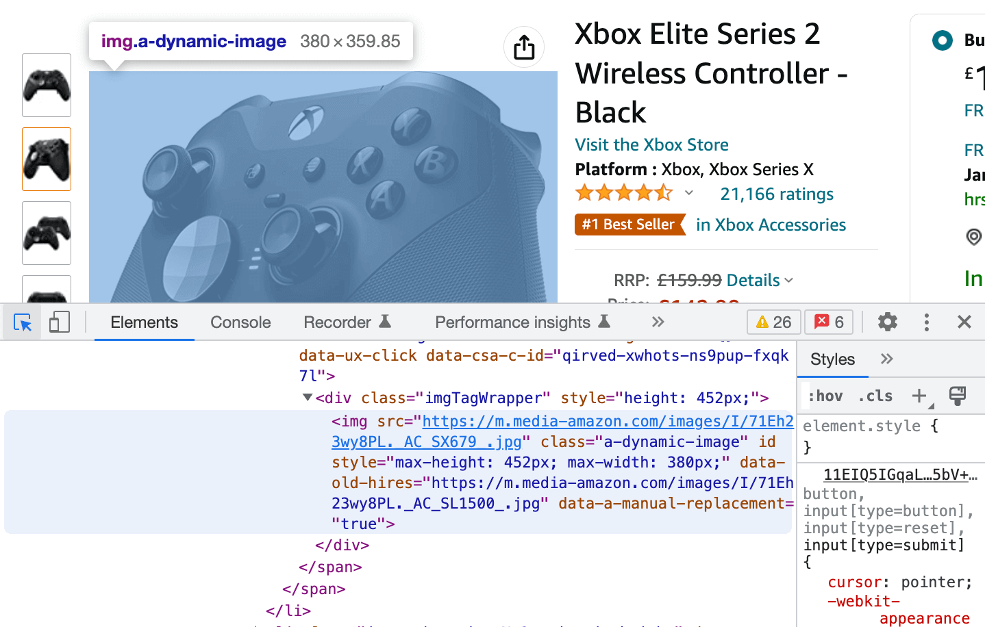 Process of accessing rendered elements in the web page from Developer Tools in Chrome