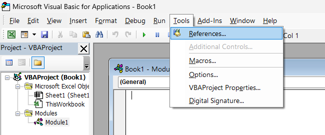 clicking on references under tools