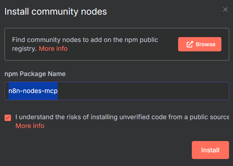 Install the MCP Community Node with npm