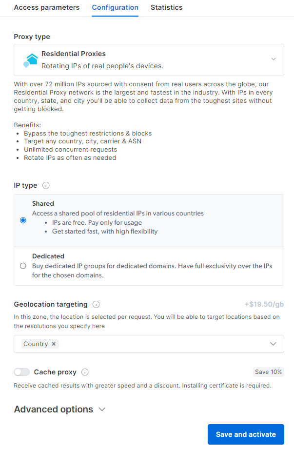 Configuring the residential proxy settings