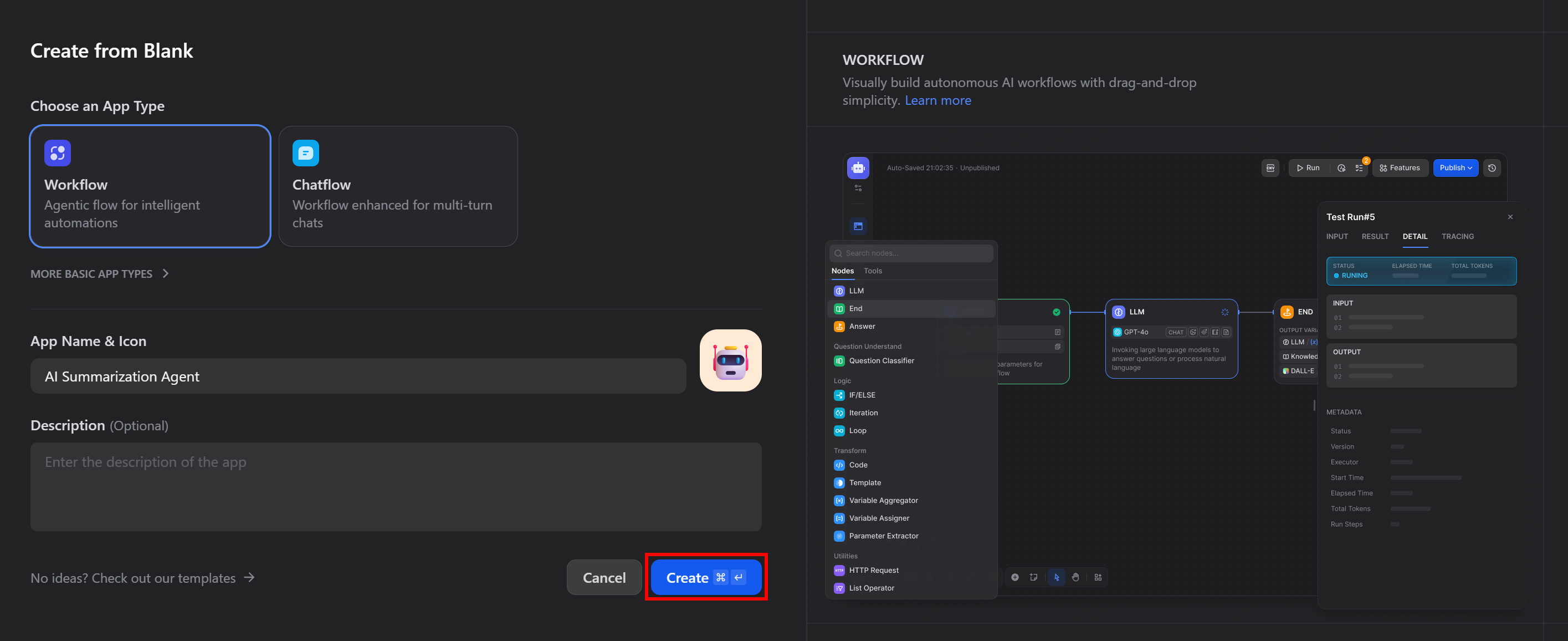 Initializing your new AI agent in Dify