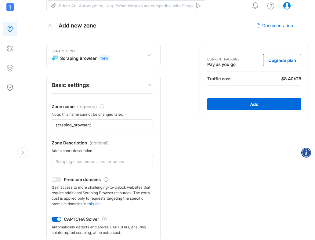 Configuration options for demlon Scraping Browser