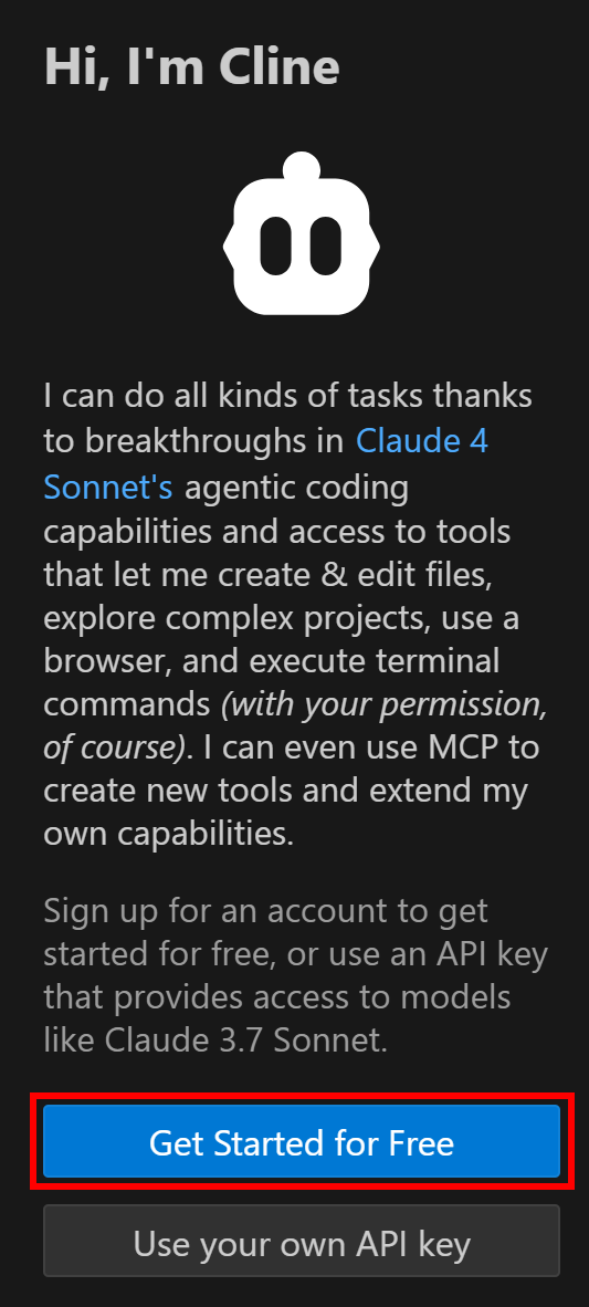 Clicking the “Get Started for Free” button