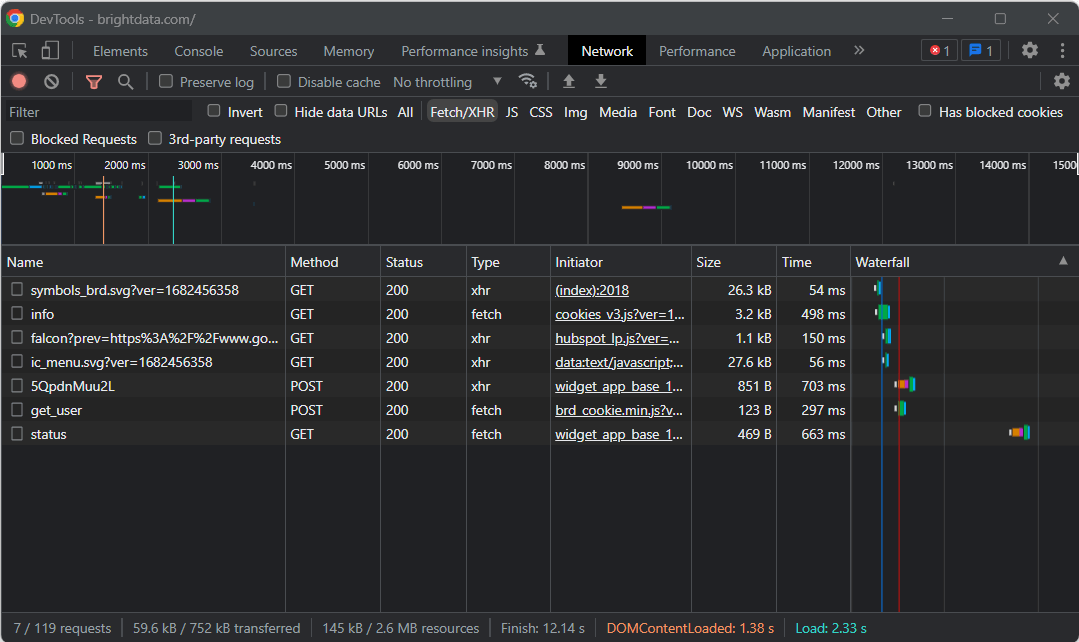 ab, and explore the “Fetch/XHR” section