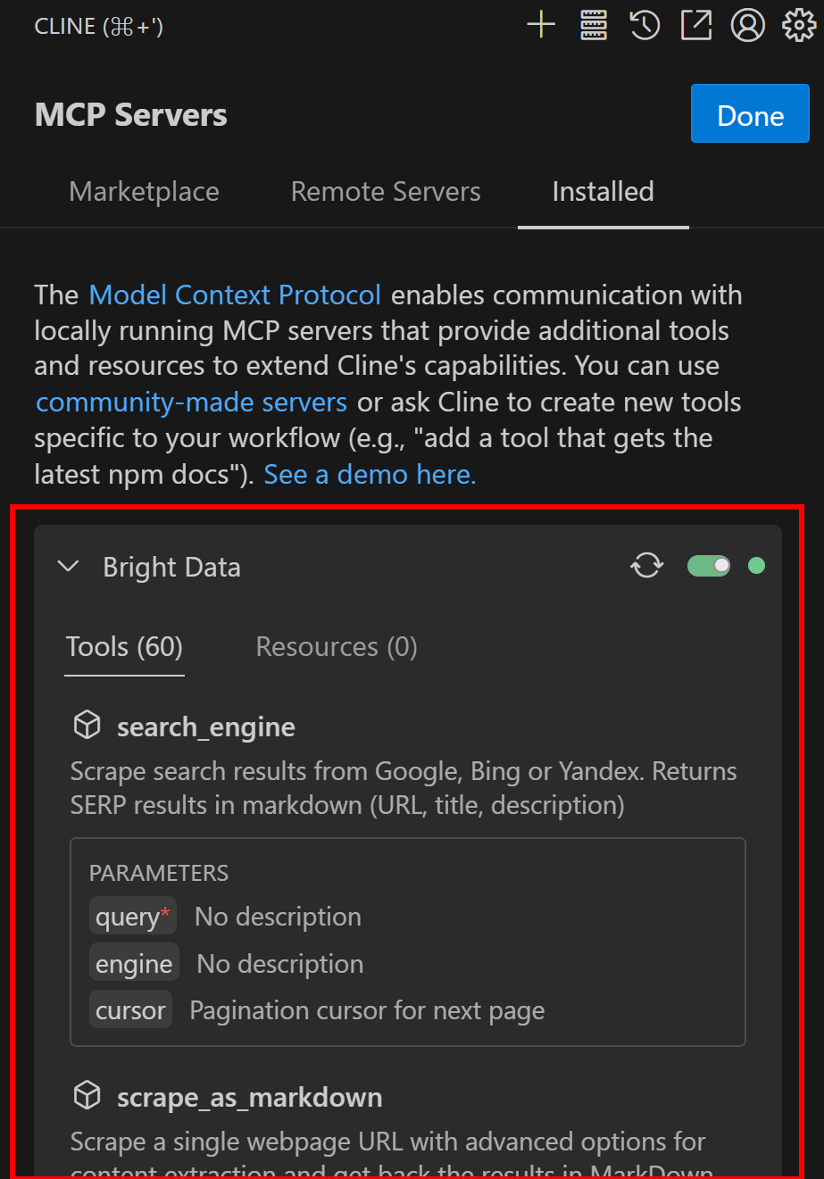 The demlon MCP server connected