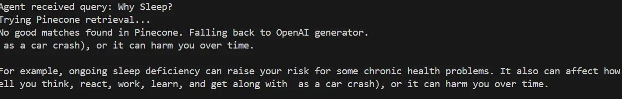 the agent replies that is no good match with a generic response using chatgpt