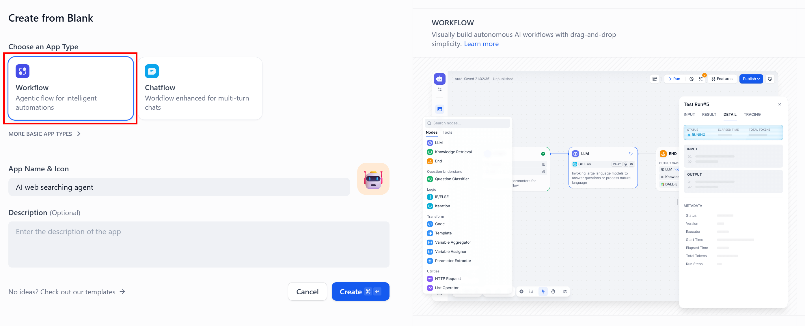 Creating a new AI workflow