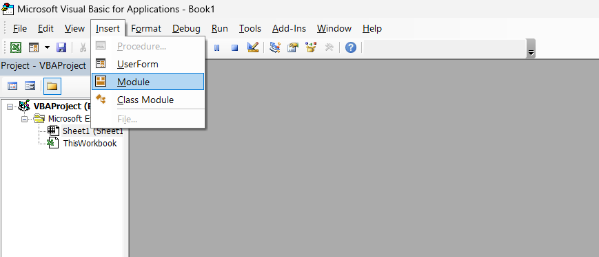 clicking on module under the insert option