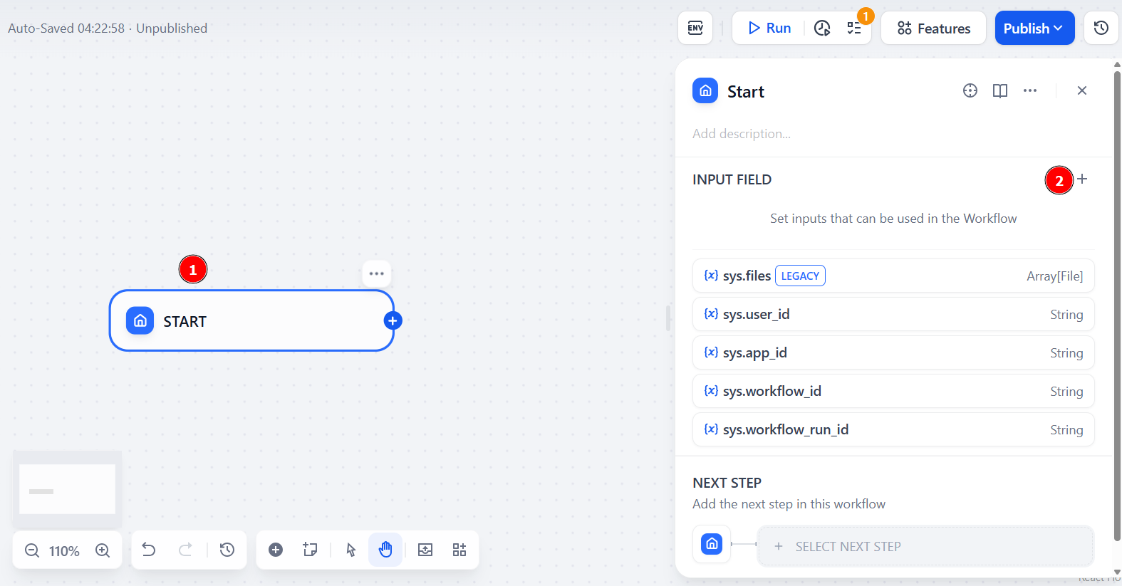 Setting up the start node