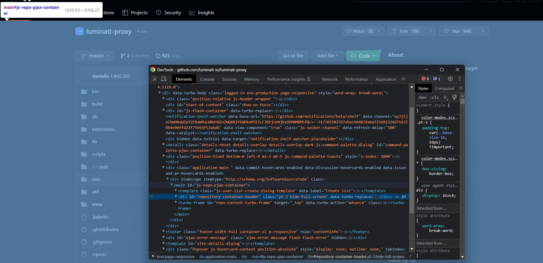 Inspecting GitHub Page with DevTools