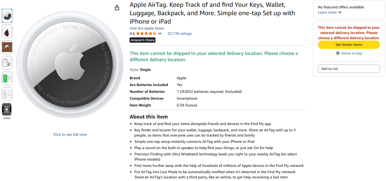 The Apple AirTag from Amazon