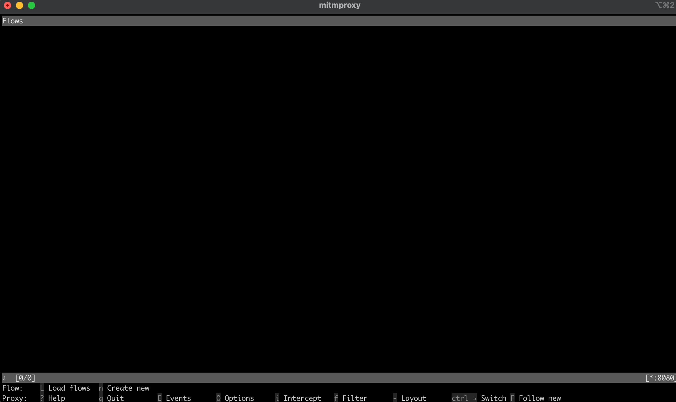 Shell window after launching mitmproxy