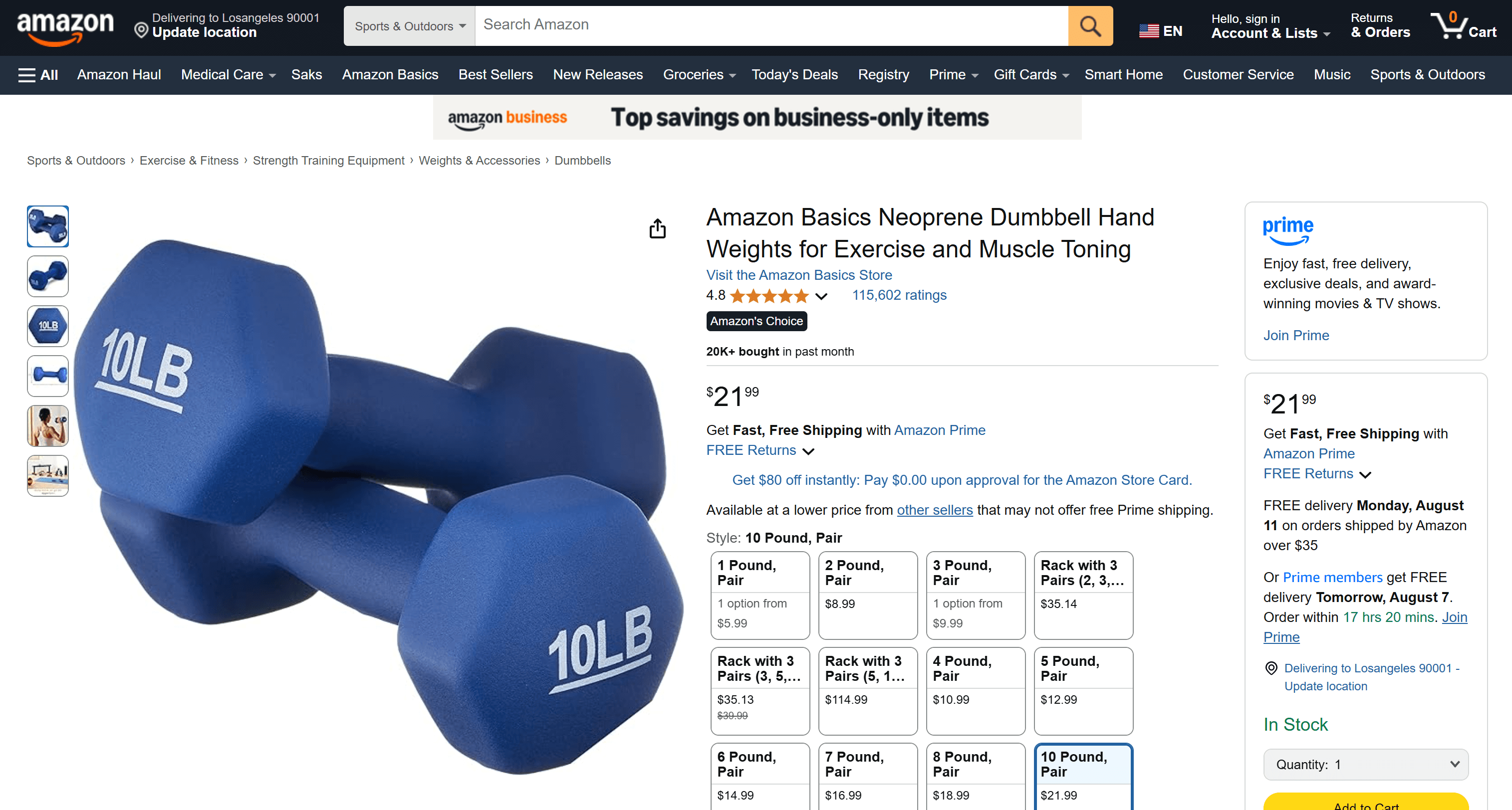 The Amazon product page used as a target to collect data