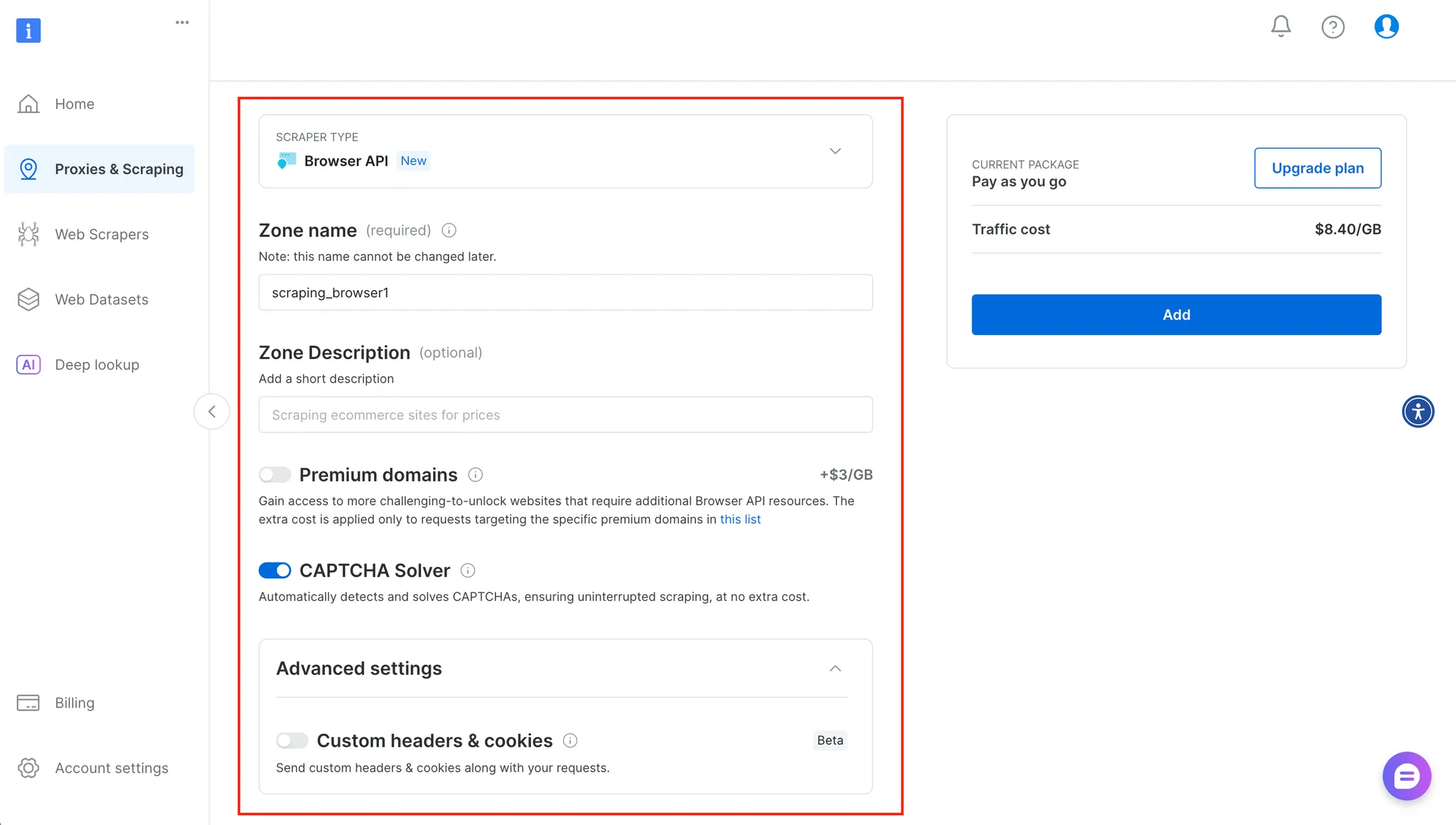 Configuring the new Browser API zone