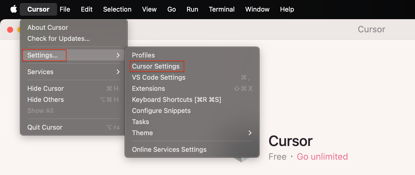 cursor-settings-menu