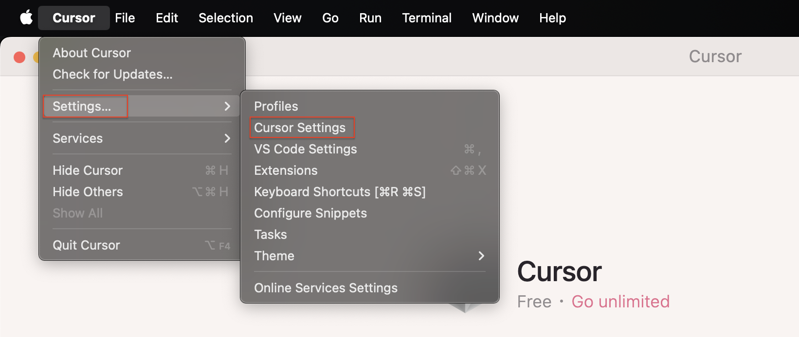 cursor-settings-menu