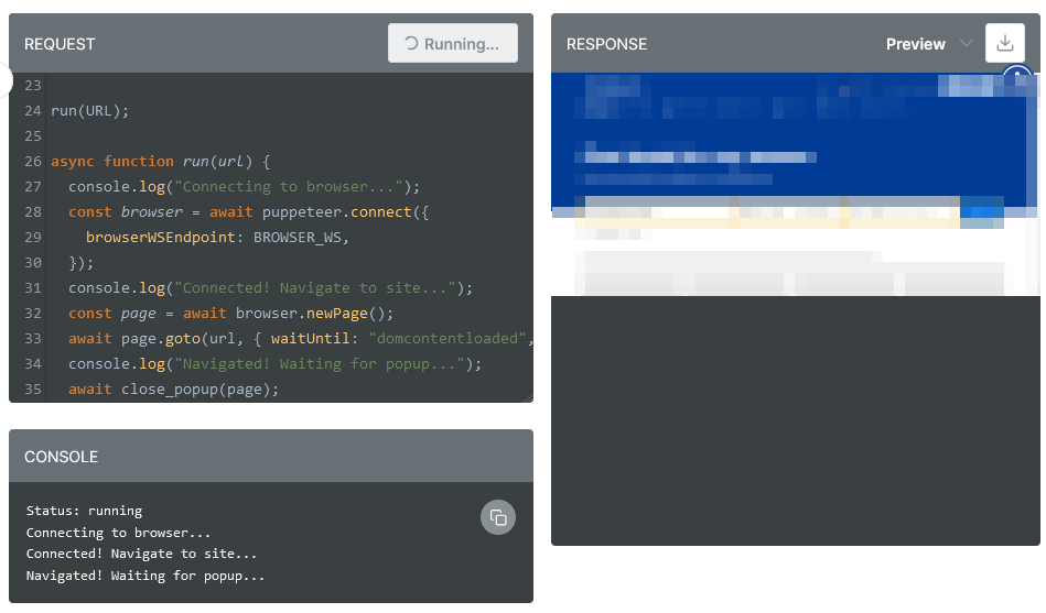 Scraping Browser running in the online playground