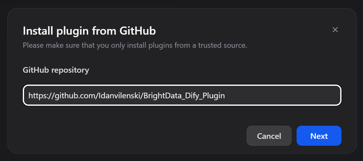 Setting the GitHub URL for the demlon Dify plugin