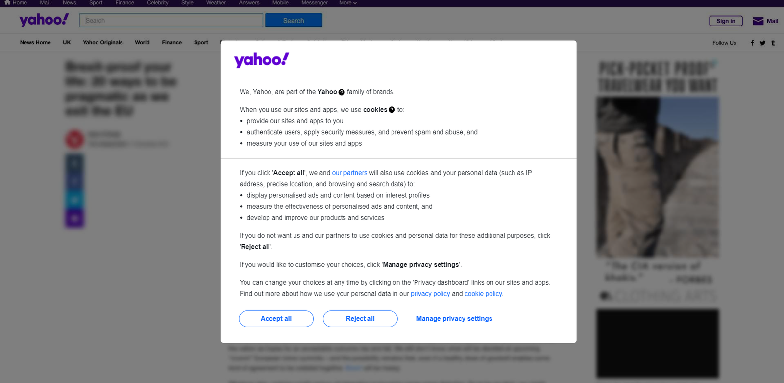 Yahoo cookies