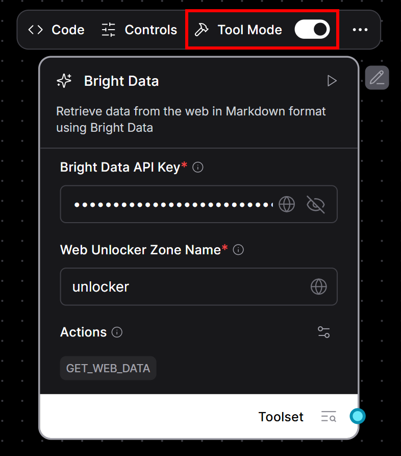 The Bright Data component is now an AI tool