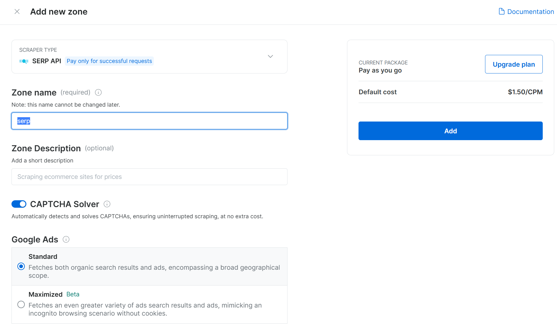 Adding the SERP Zone
