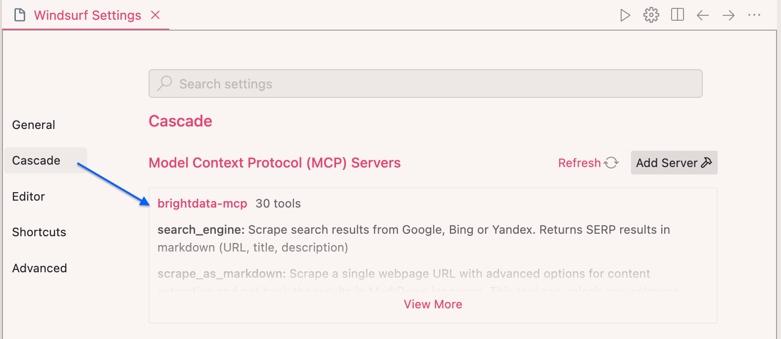 brightdata-mcp-windsurf-settings