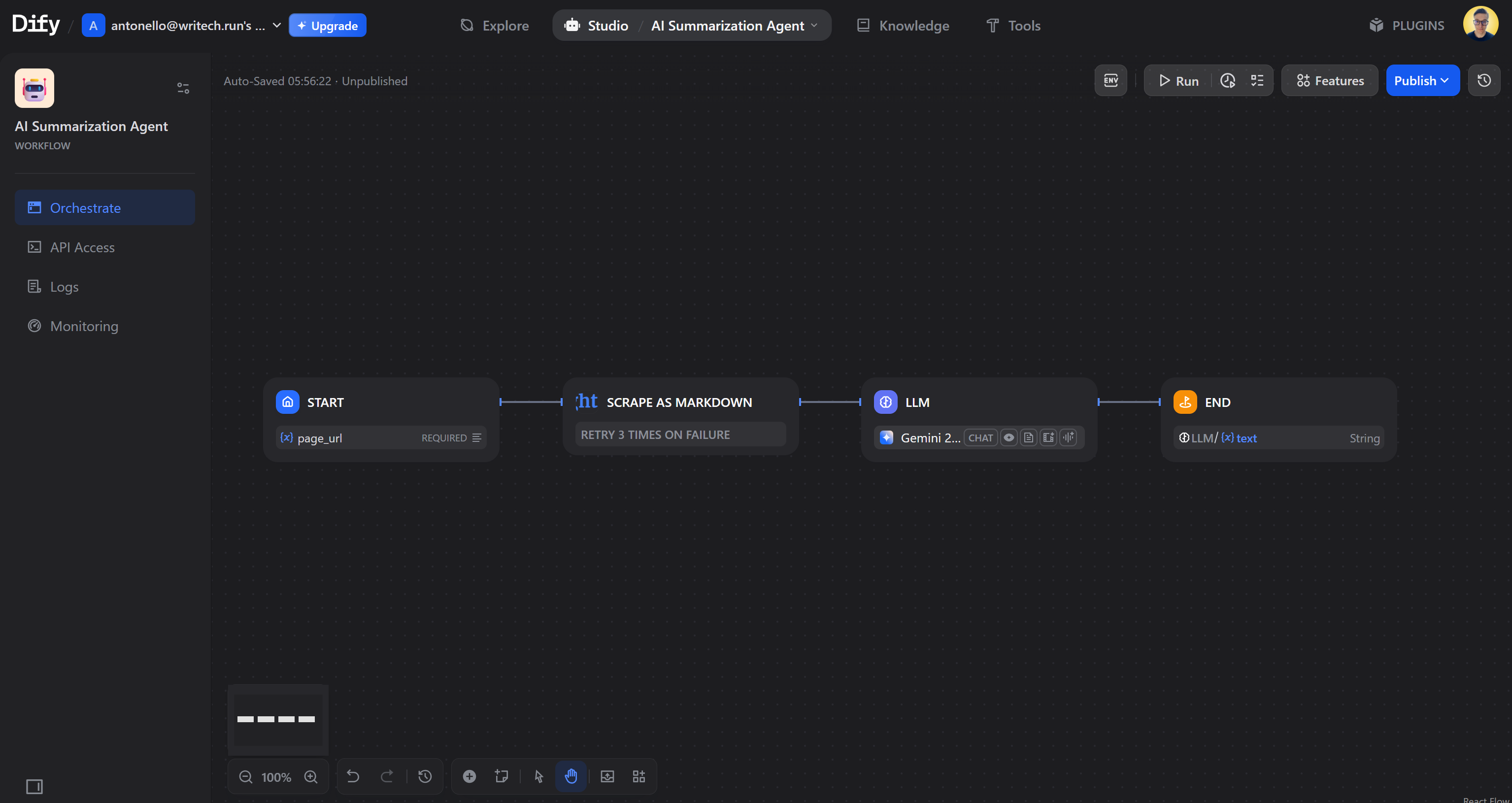 The final Dify AI agent workflow
