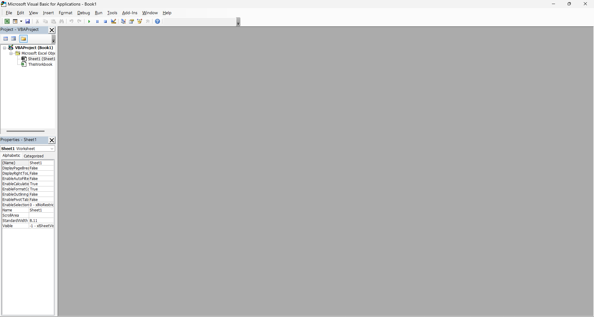 the newly opened window with a grey background