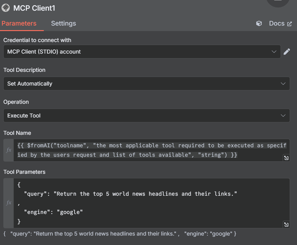 MCP Client Tool Settings